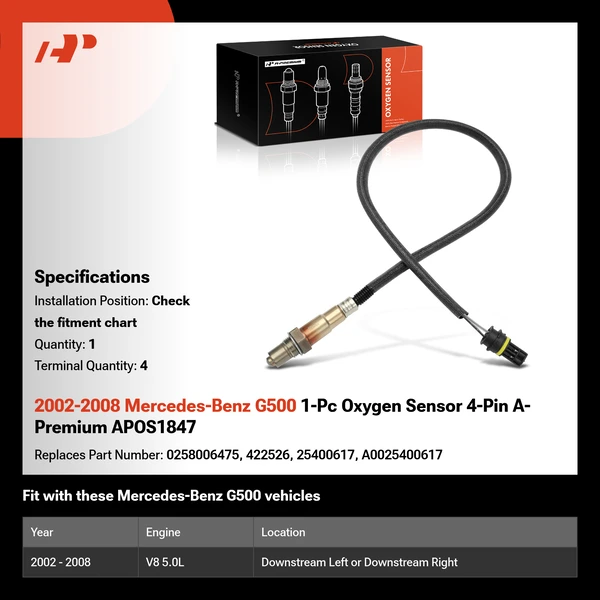 2002-2008 Mercedes-Benz G500 1-Pc Oxygen Sensor 4-Pin A-Premium APOS1847