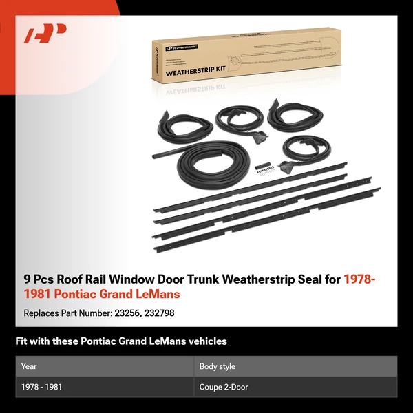 9 Pcs Roof Rail Window Door Trunk Weatherstrip Seal for 1978-1981 Pontiac Grand LeMans