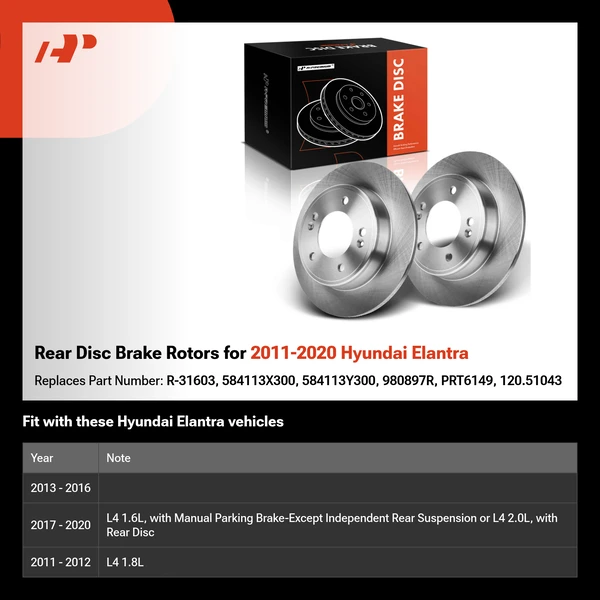 Rear Disc Brake Rotors for 2011-2020 Hyundai Elantra