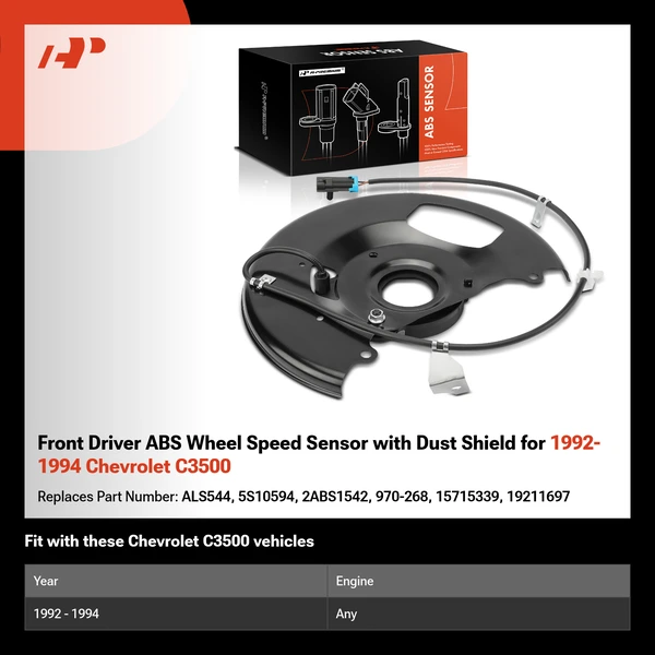 Front Driver ABS Wheel Speed Sensor with Dust Shield for 1992-1994 Chevrolet C3500