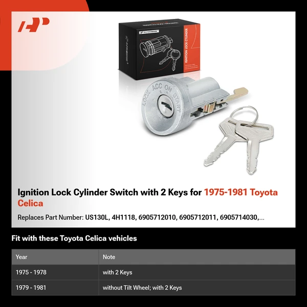 Ignition Lock Cylinder Switch with 2 Keys for 1975-1981 Toyota Celica