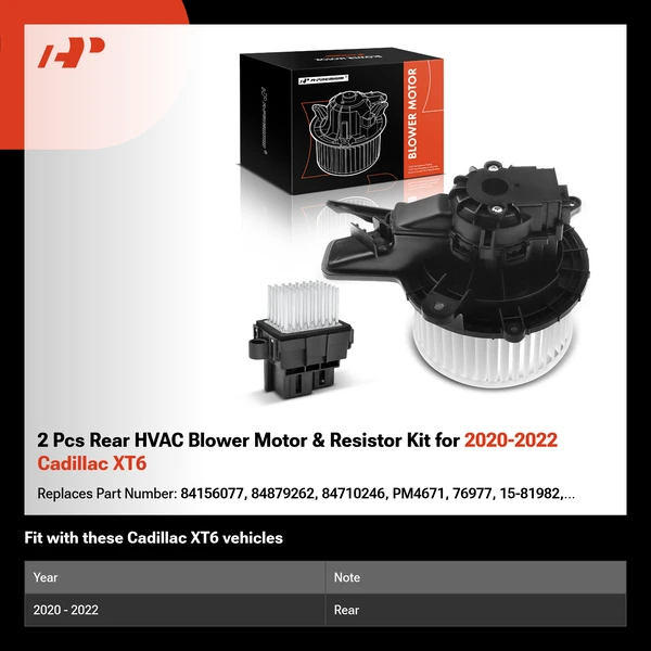 2 Pcs Rear HVAC Blower Motor & Resistor Kit for 2020-2022 Cadillac XT6
