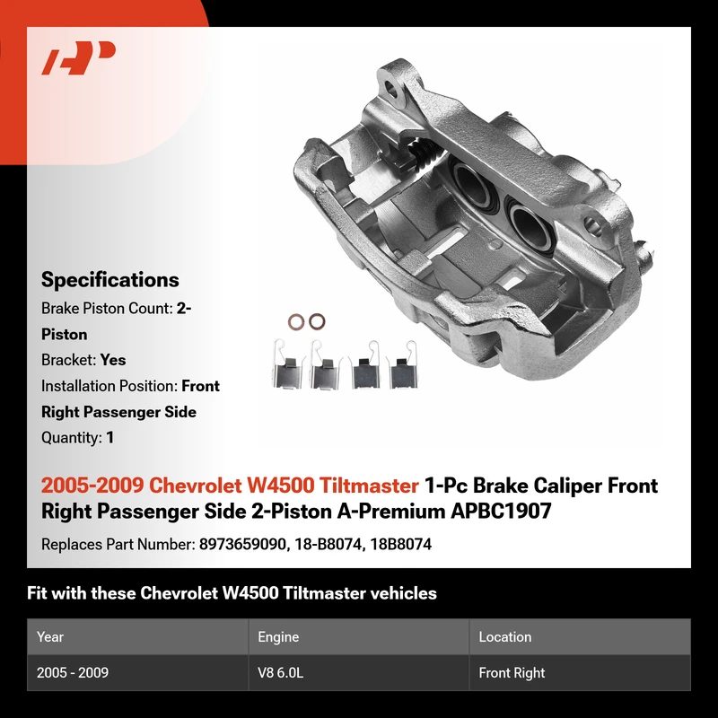 2005-2009 Chevrolet W4500 Tiltmaster 1-Pc Brake Caliper Front Right Passenger Side 2-Piston A-Premium APBC1907