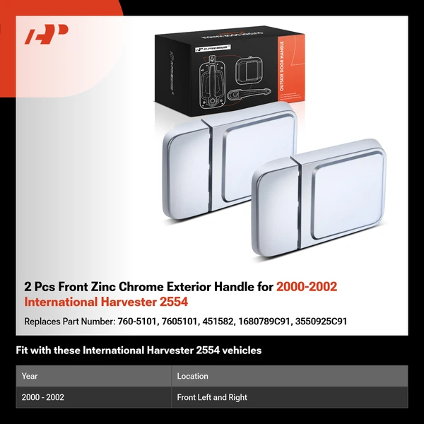 2 Pcs Front Zinc Chrome Exterior Handle for 2000-2002 International Harvester 2554