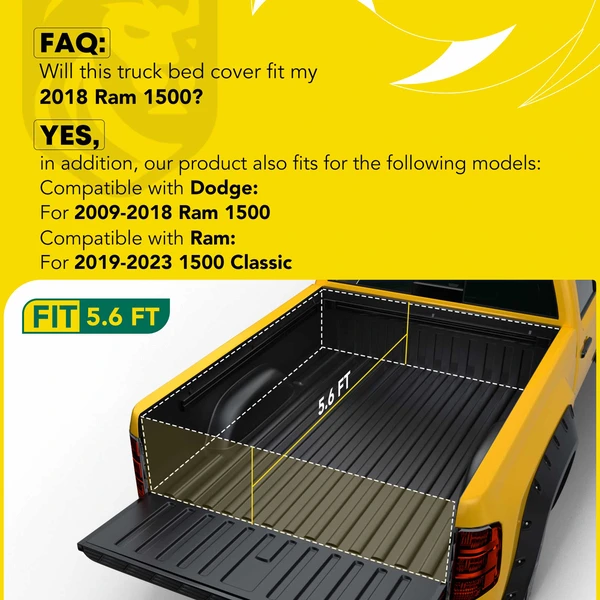 5.6 ft Bed Hard Quad Fold Tonneau Cover with Auto Locking for 2010 Dodge Ram 2500