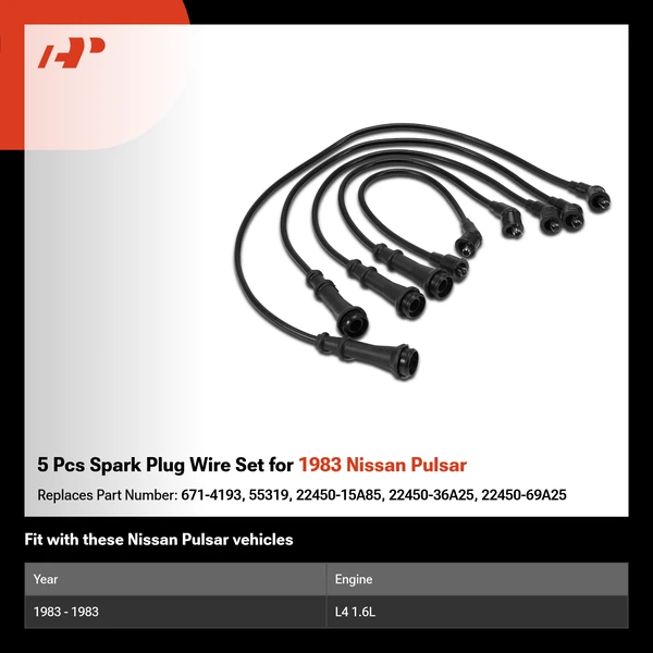 5 Pcs Spark Plug Wire Set for 1983 Nissan Pulsar