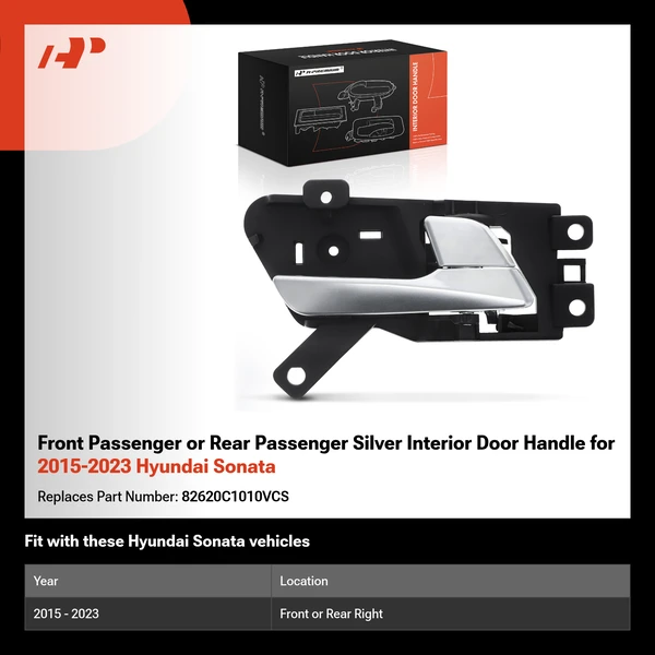 Front Passenger or Rear Passenger Silver Interior Door Handle for 2015-2023 Hyundai Sonata