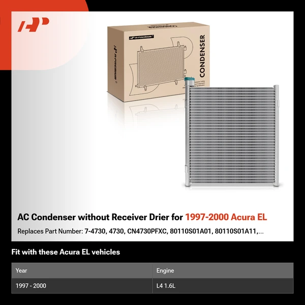 AC Condenser without Receiver Drier for 1997-2000 Acura EL