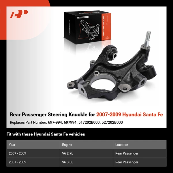 Rear Passenger Steering Knuckle for 2007-2009 Hyundai Santa Fe