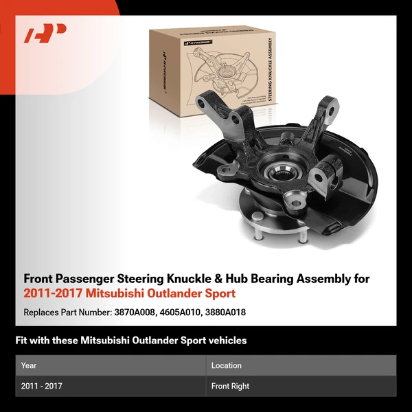 Front Passenger Steering Knuckle & Hub Bearing Assembly for 2011-2017 Mitsubishi Outlander Sport