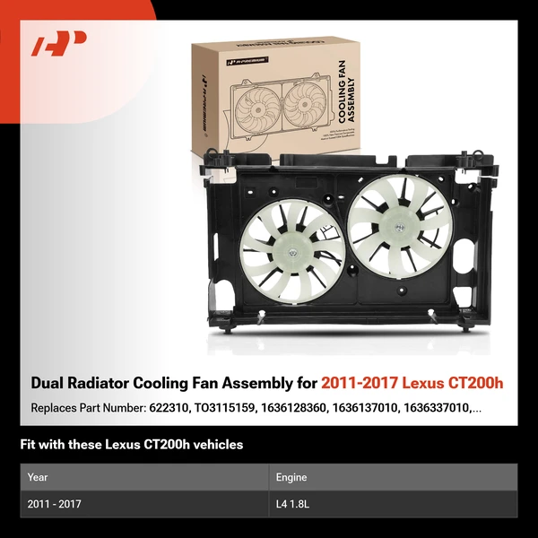 Dual Radiator Cooling Fan Assembly for 2011-2017 Lexus CT200h