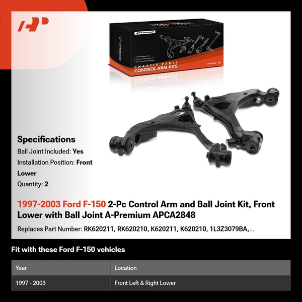 1997-2003 Ford F-150 2-Pc Control Arm and Ball Joint Kit, Front Lower with Ball Joint A-Premium APCA2848