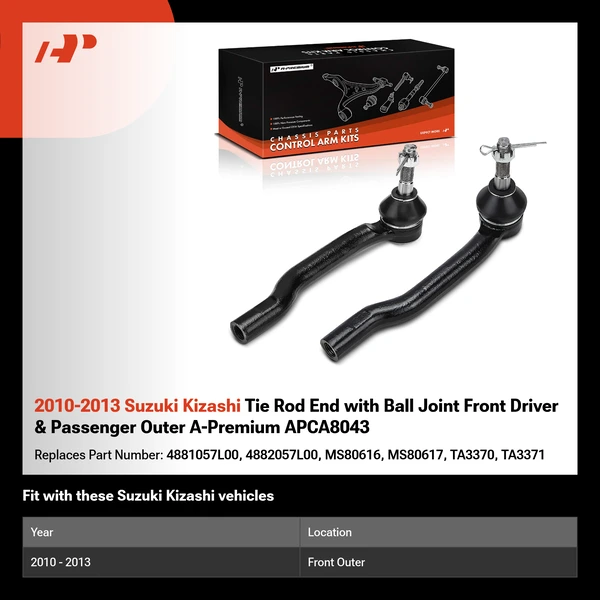 2010-2013 Suzuki Kizashi Tie Rod End with Ball Joint Front Driver & Passenger Outer A-Premium APCA8043