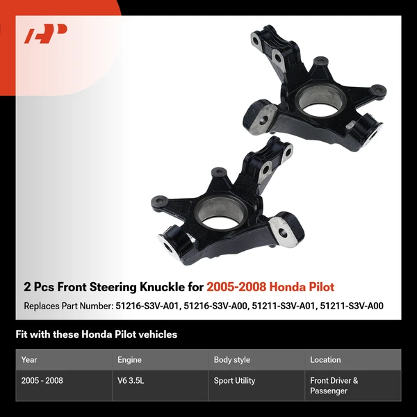 2 Pcs Front Steering Knuckle for 2005-2008 Honda Pilot