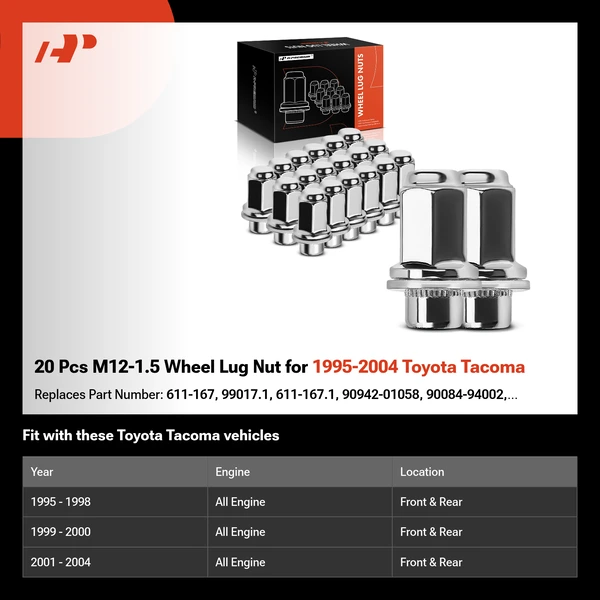 20 Pcs M12-1.5 Wheel Lug Nut for 1995-2004 Toyota Tacoma