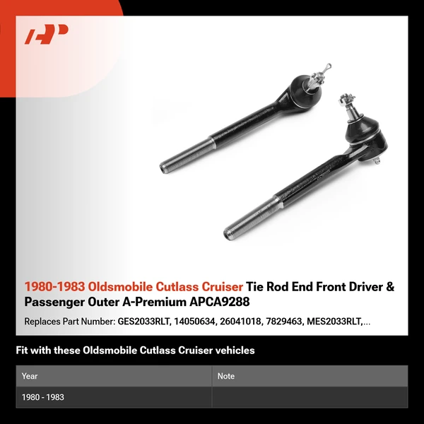 1980-1983 Oldsmobile Cutlass Cruiser Tie Rod End Front Driver & Passenger Outer A-Premium APCA9288