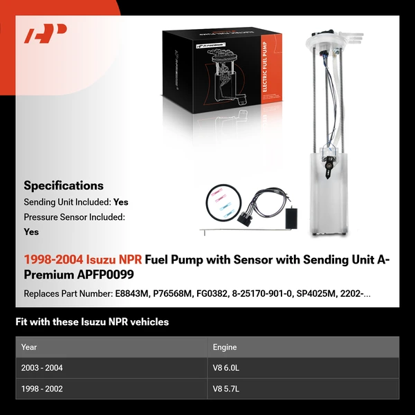 1998-2004 Isuzu NPR Fuel Pump with Sensor with Sending Unit A-Premium APFP0099