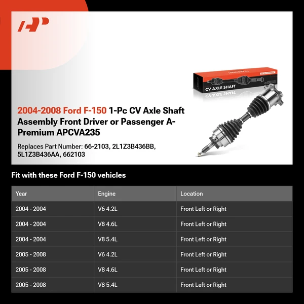 2004-2008 Ford F-150 1-Pc CV Axle Shaft Assembly Front Driver or Passenger A-Premium APCVA235