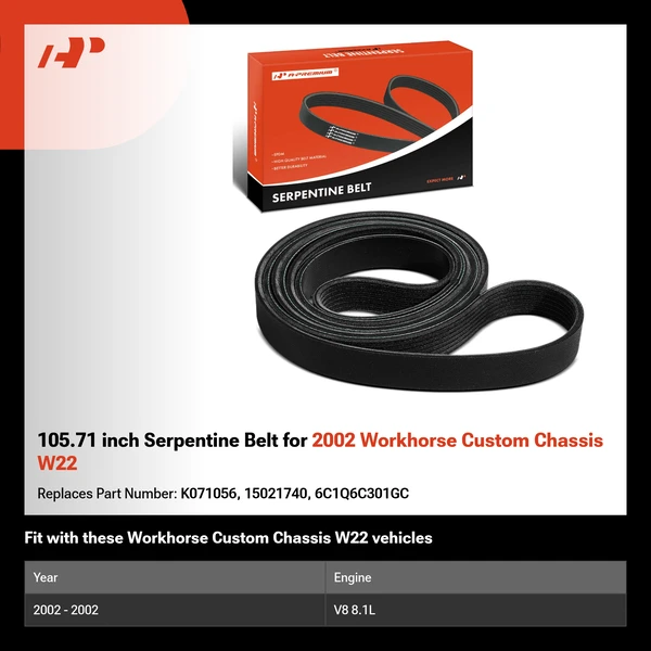 105.71 inch Serpentine Belt for 2002 Workhorse Custom Chassis W22