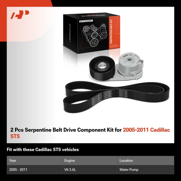 2 Pcs Serpentine Belt Drive Component Kit for 2005-2011 Cadillac STS