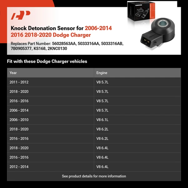 Knock Detonation Sensor for 2006-2014 2016 2018-2020 Dodge Charger