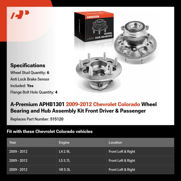 A-Premium APHB1301 2009-2012 Chevrolet Colorado Wheel Bearing and Hub Assembly Kit Front Driver & Passenger