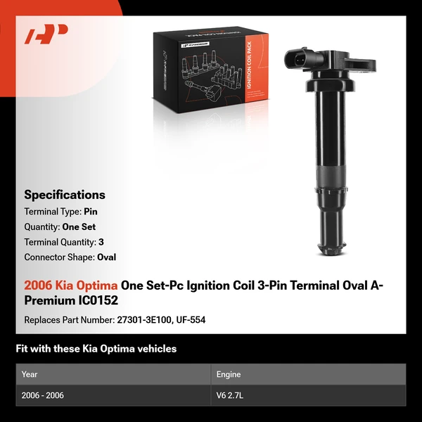 2006 Kia Optima One Set-Pc Ignition Coil 3-Pin Terminal Oval A-Premium IC0152