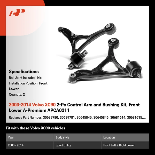 2003-2014 Volvo XC90 2-Pc Control Arm and Bushing Kit, Front Lower A-Premium APCA0211