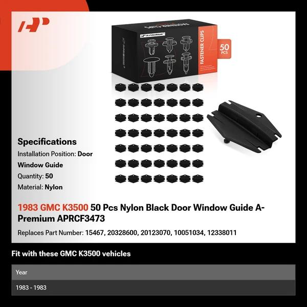 1983 GMC K3500 50 Pcs Nylon Black Door Window Guide A-Premium APRCF3473
