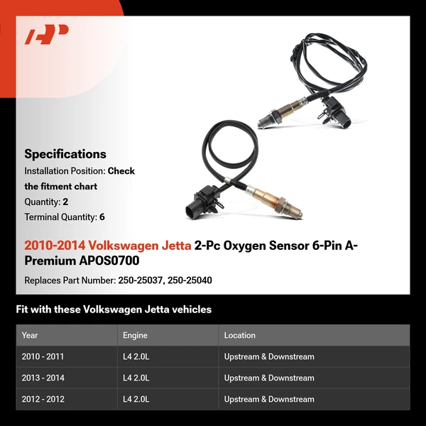 2010-2014 Volkswagen Jetta 2-Pc Oxygen Sensor 6-Pin A-Premium APOS0700