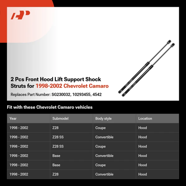 2 Pcs Front Hood Lift Support Shock Struts for 1998-2002 Chevrolet Camaro