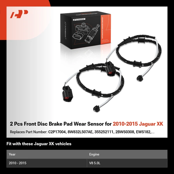 2 Pcs Front Disc Brake Pad Wear Sensor for 2010-2015 Jaguar XK