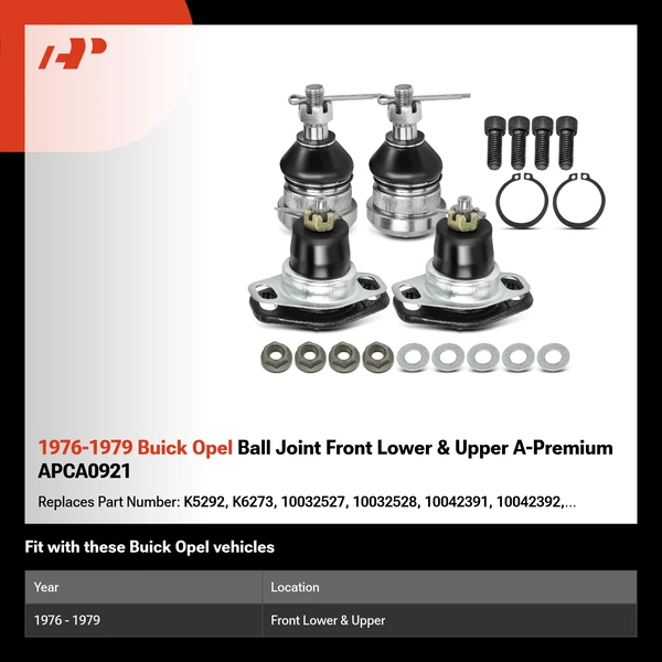 1976-1979 Buick Opel Ball Joint Front Lower & Upper A-Premium APCA0921