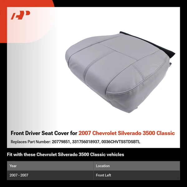 Front Driver Seat Cover for 2007 Chevrolet Silverado 3500 Classic