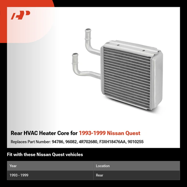 Rear HVAC Heater Core for 1993-1999 Nissan Quest