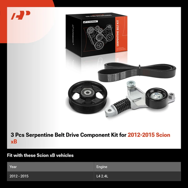 3 Pcs Serpentine Belt Drive Component Kit for 2012-2015 Scion xB