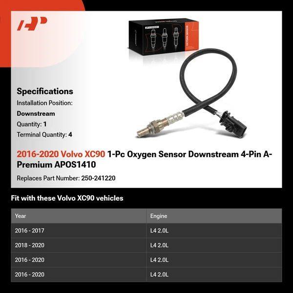 2016-2020 Volvo XC90 1-Pc Oxygen Sensor Downstream 4-Pin A-Premium APOS1410
