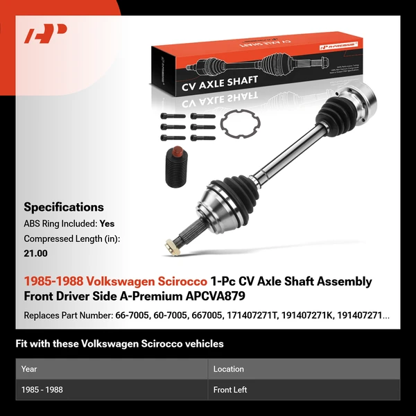 1985-1988 Volkswagen Scirocco 1-Pc CV Axle Shaft Assembly Front Driver Side A-Premium APCVA879