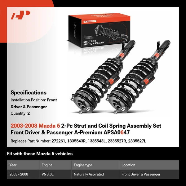 2003-2008 Mazda 6 2-Pc Strut and Coil Spring Assembly Set Front Driver & Passenger A-Premium APSA0647