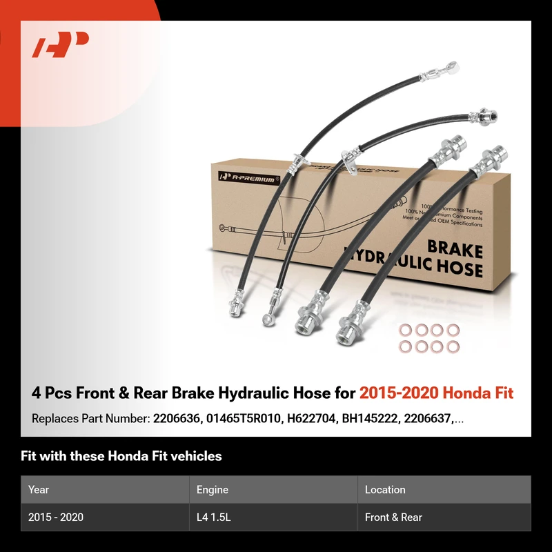 4 Pcs Front & Rear Brake Hydraulic Hose for 2015-2020 Honda Fit