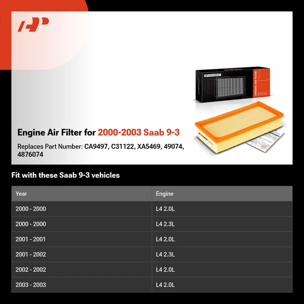 Engine Air Filter for 2000-2003 Saab 9-3