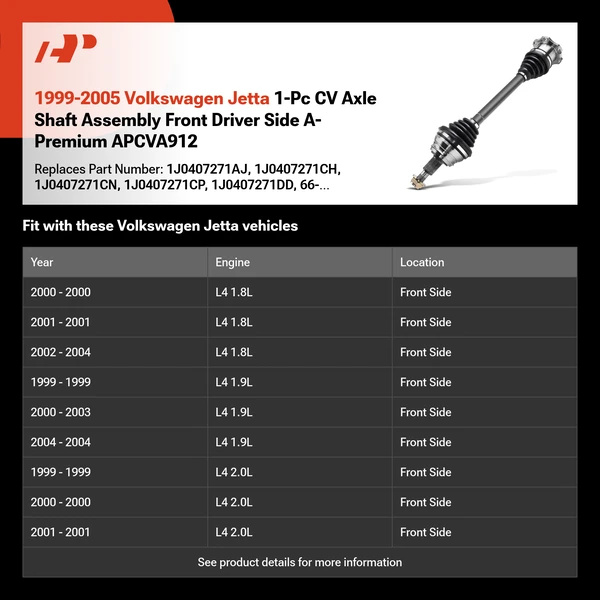 1999-2005 Volkswagen Jetta 1-Pc CV Axle Shaft Assembly Front Driver Side A-Premium APCVA912