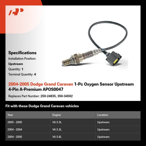 2004-2005 Dodge Grand Caravan 1-Pc Oxygen Sensor Upstream 4-Pin A-Premium APOS0047