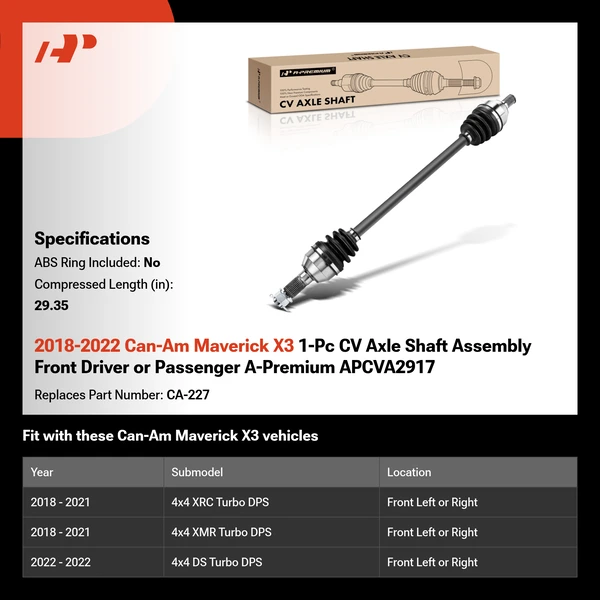 2018-2022 Can-Am Maverick X3 1-Pc CV Axle Shaft Assembly Front Driver or Passenger A-Premium APCVA2917