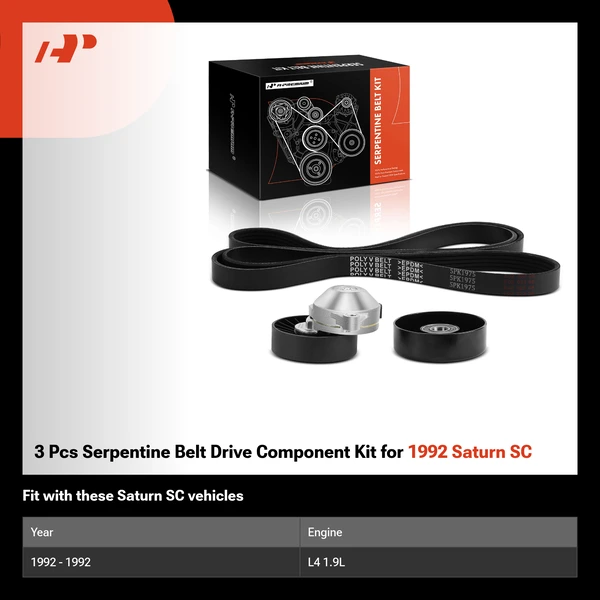 3 Pcs Serpentine Belt Drive Component Kit for 1992 Saturn SC
