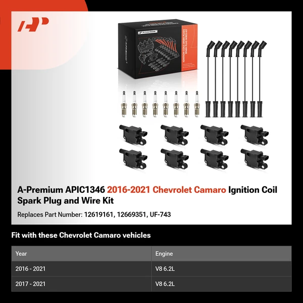 A-Premium APIC1346 2016-2021 Chevrolet Camaro Ignition Coil Spark Plug and Wire Kit