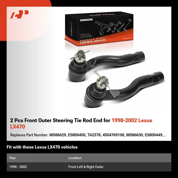 2 Pcs Front Outer Steering Tie Rod End for 1998-2002 Lexus LX470