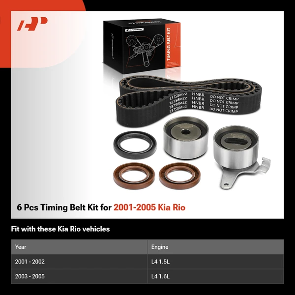 6 Pcs Timing Belt Kit for 2001-2005 Kia Rio