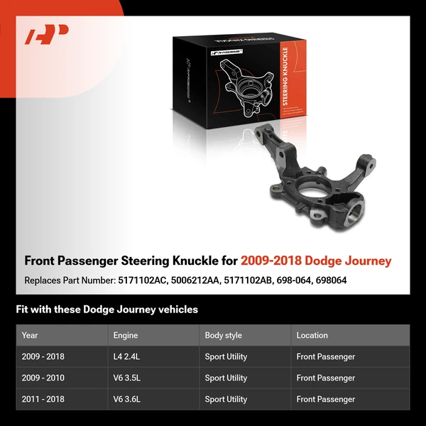 Front Passenger Steering Knuckle for 2009-2018 Dodge Journey