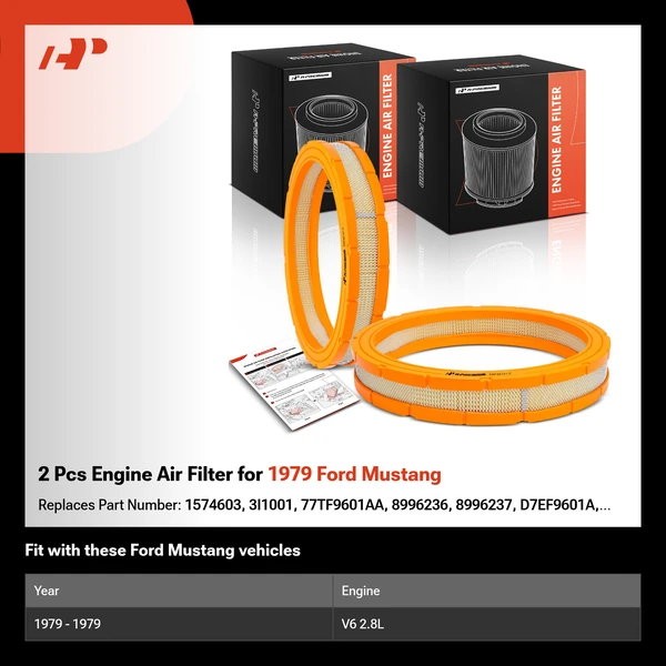 2 Pcs Engine Air Filter for 1979 Ford Mustang